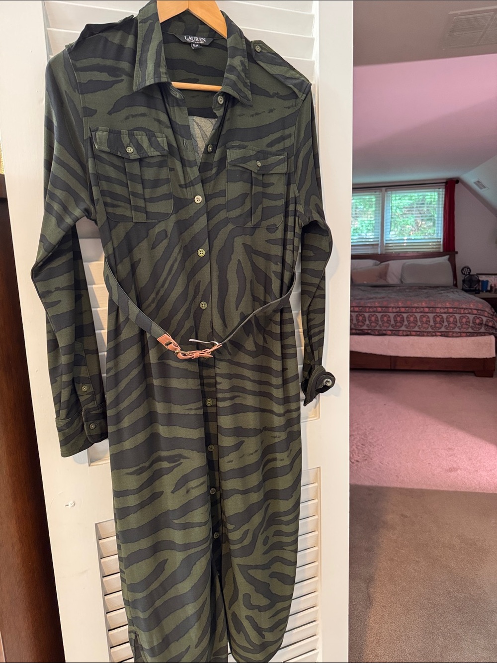 Lauren Ralph Lauren Olive Green Zebra-Print Utility Jumpsuit